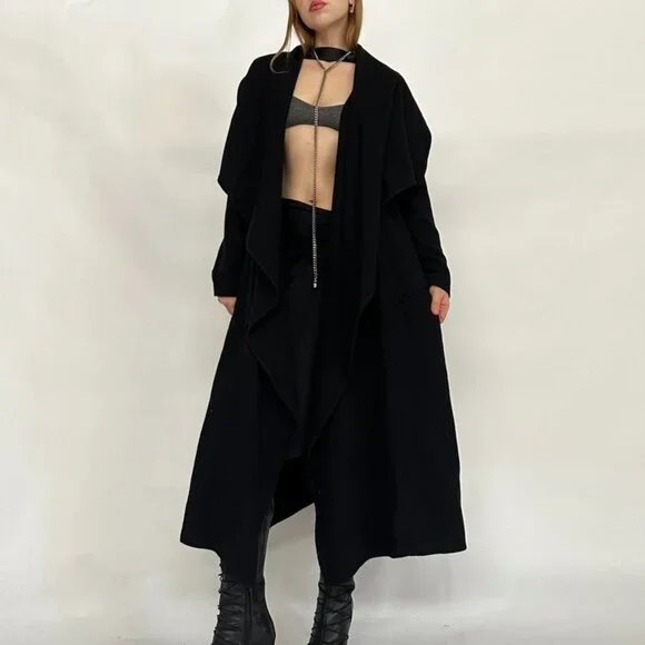 Sarah Pacini Wool Black Duster Jacket - Picture 8 of 9